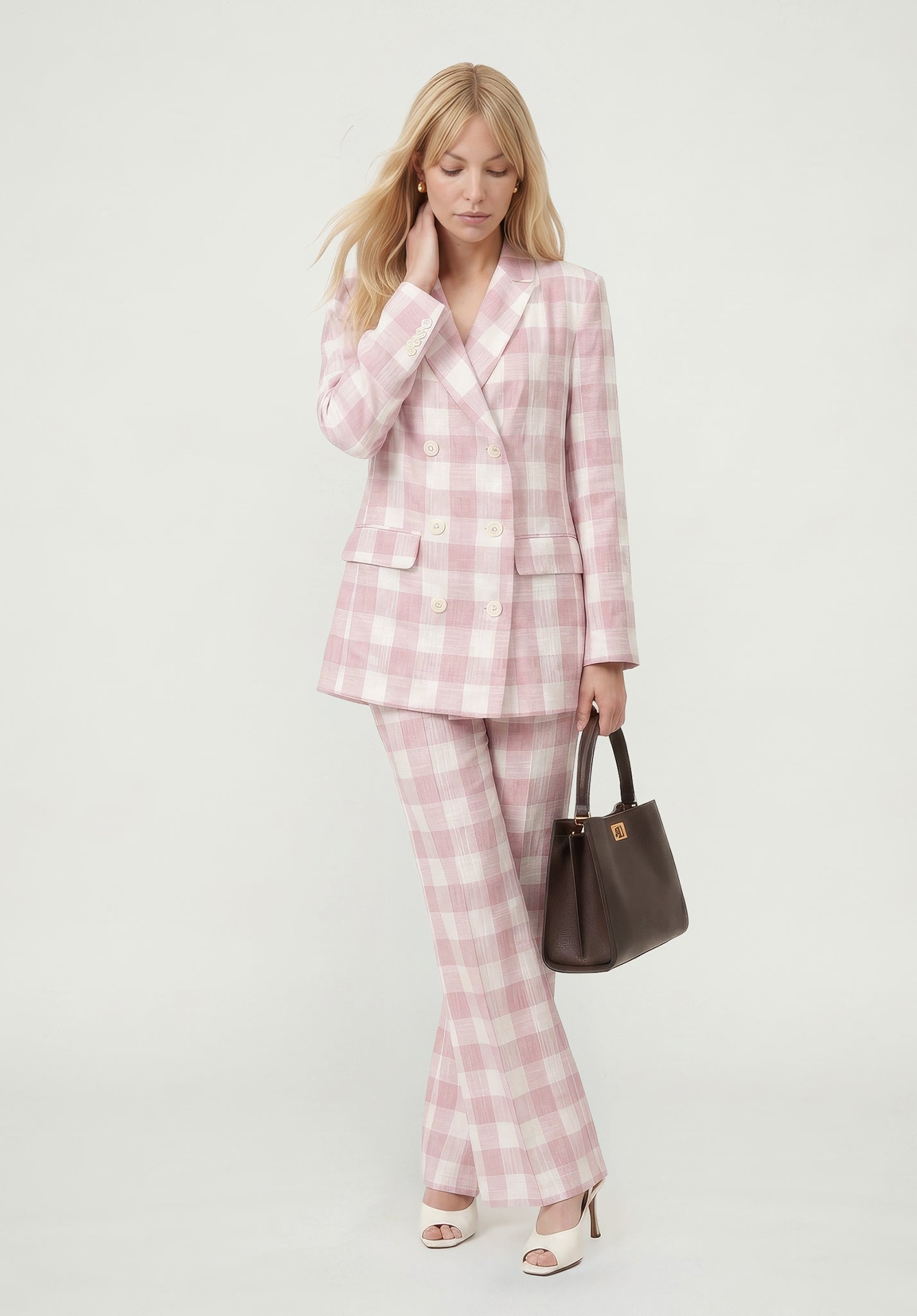 PREORDER Zena Double Breasted Check Jacket in Pink
