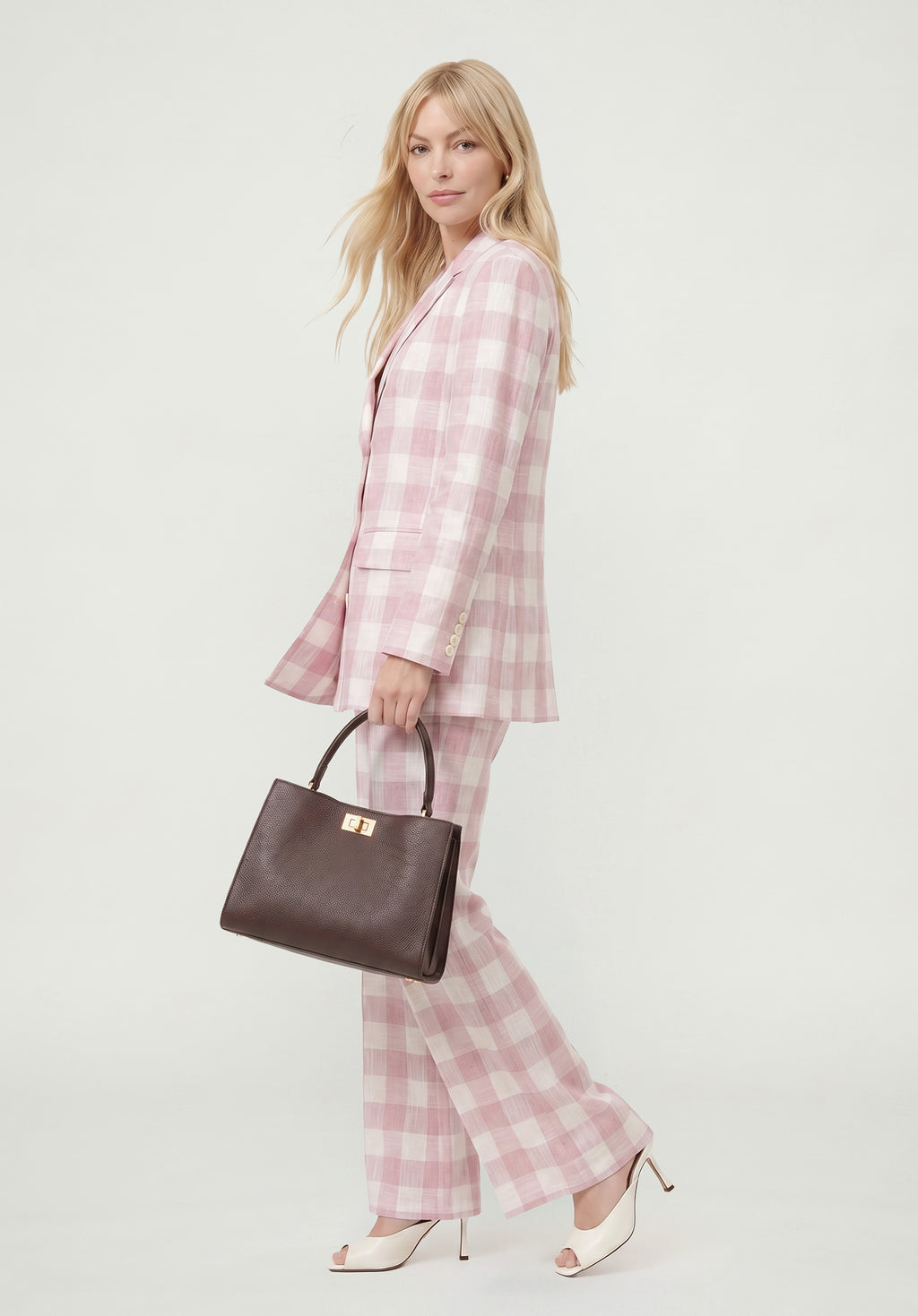 PREORDER Zena Double Breasted Check Jacket in Pink