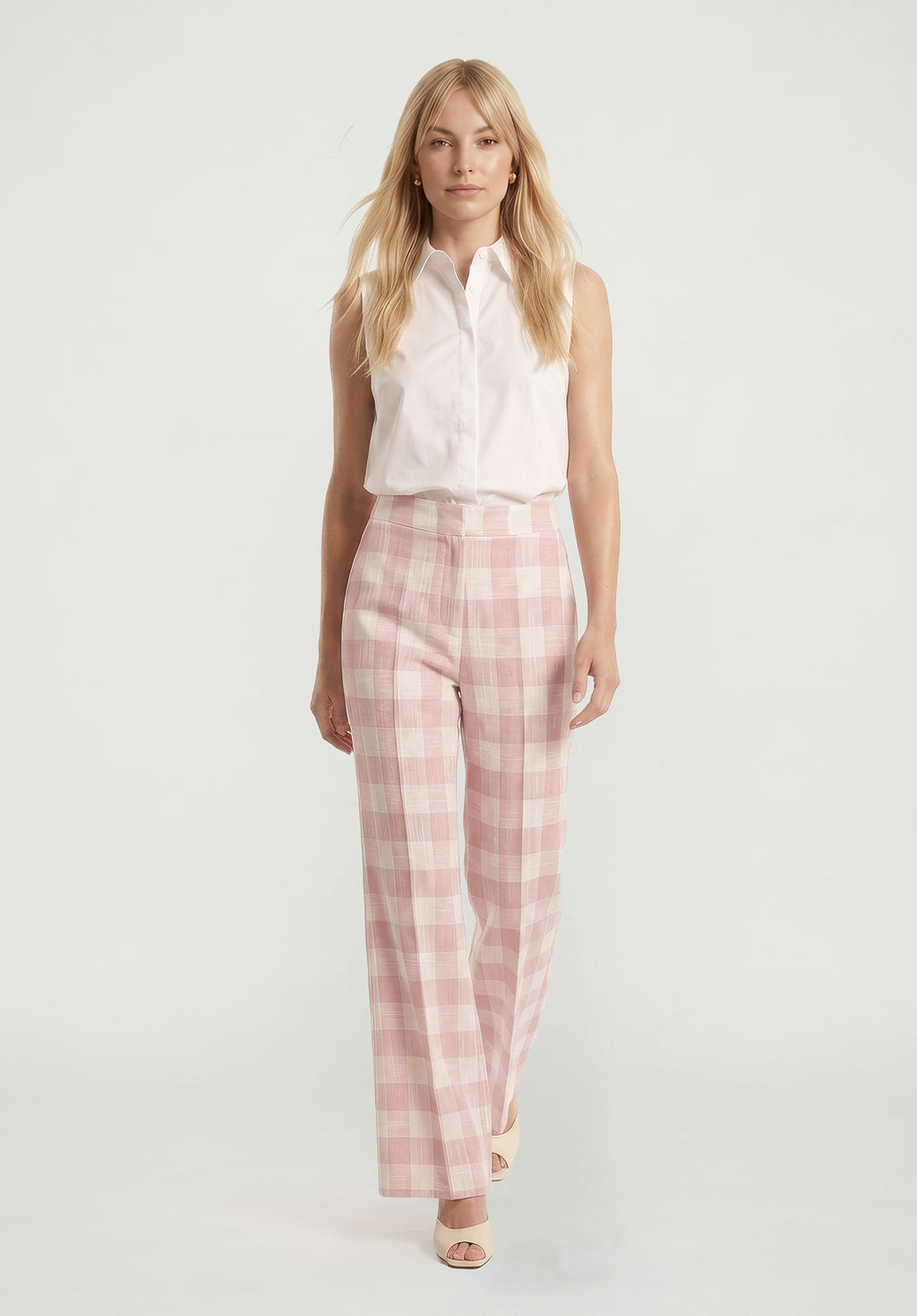 PREORDER Zena Flared Check Trouser in Pink