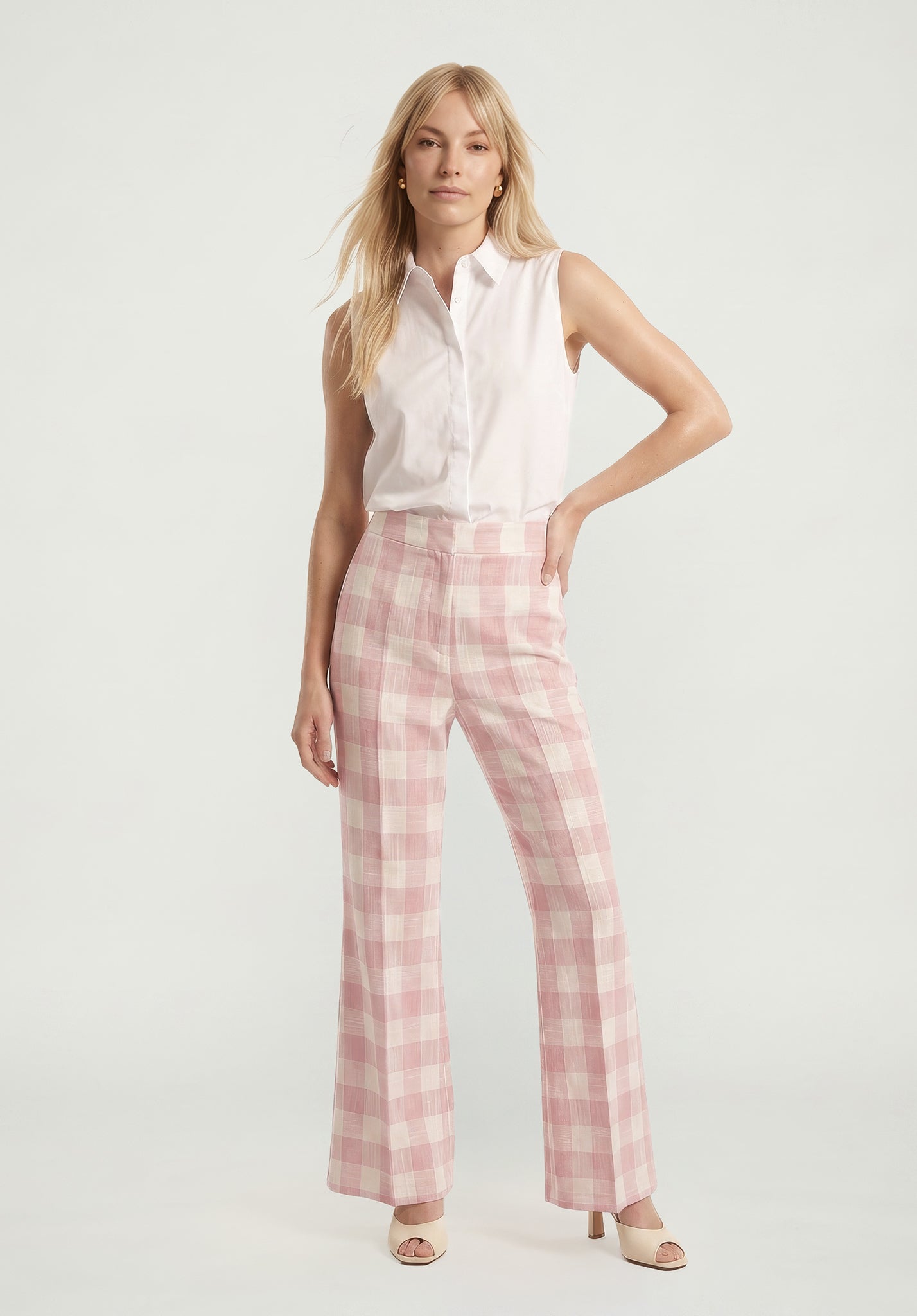 PREORDER Zena Flared Check Trouser in Pink