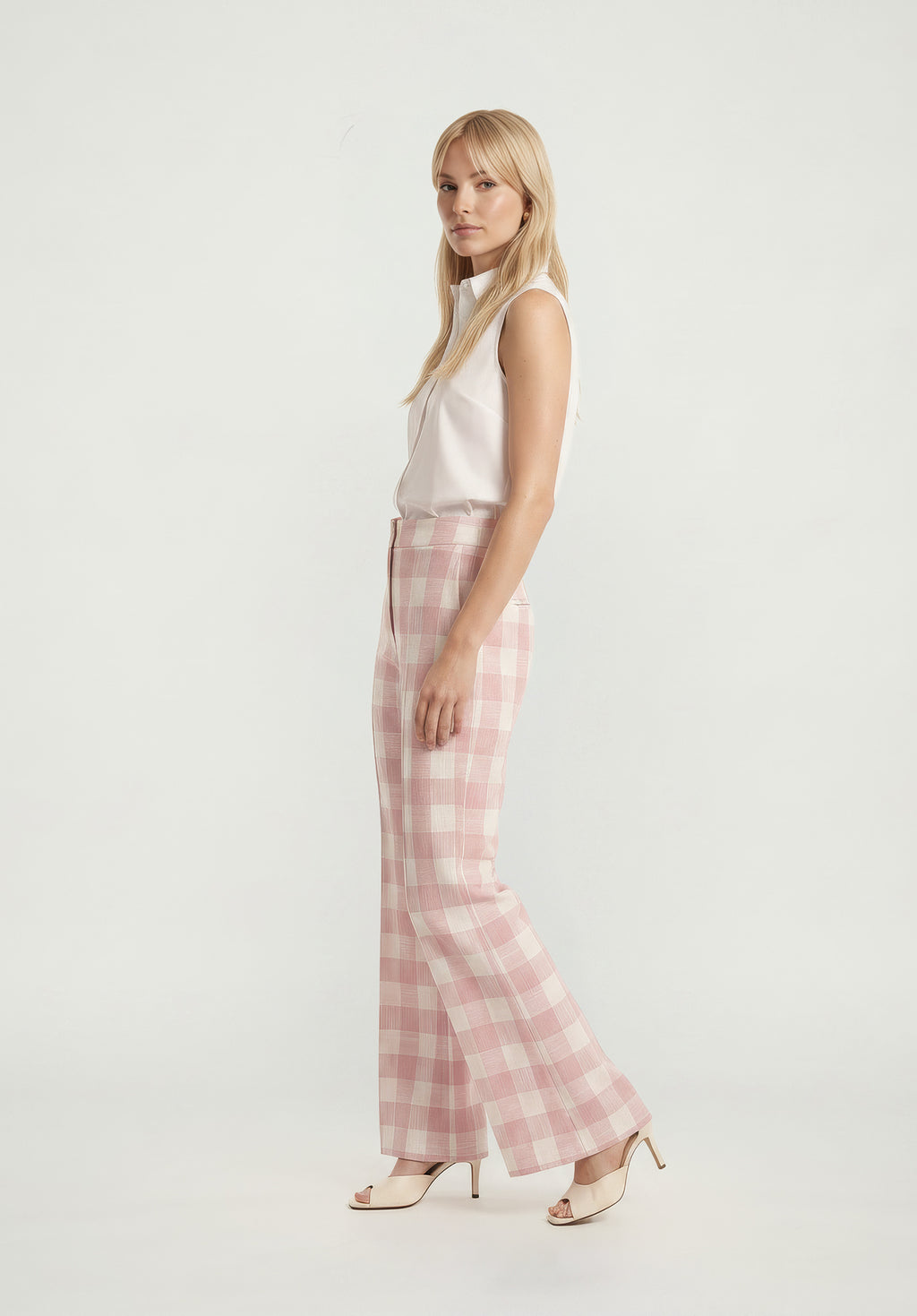 PREORDER Zena Flared Check Trouser in Pink