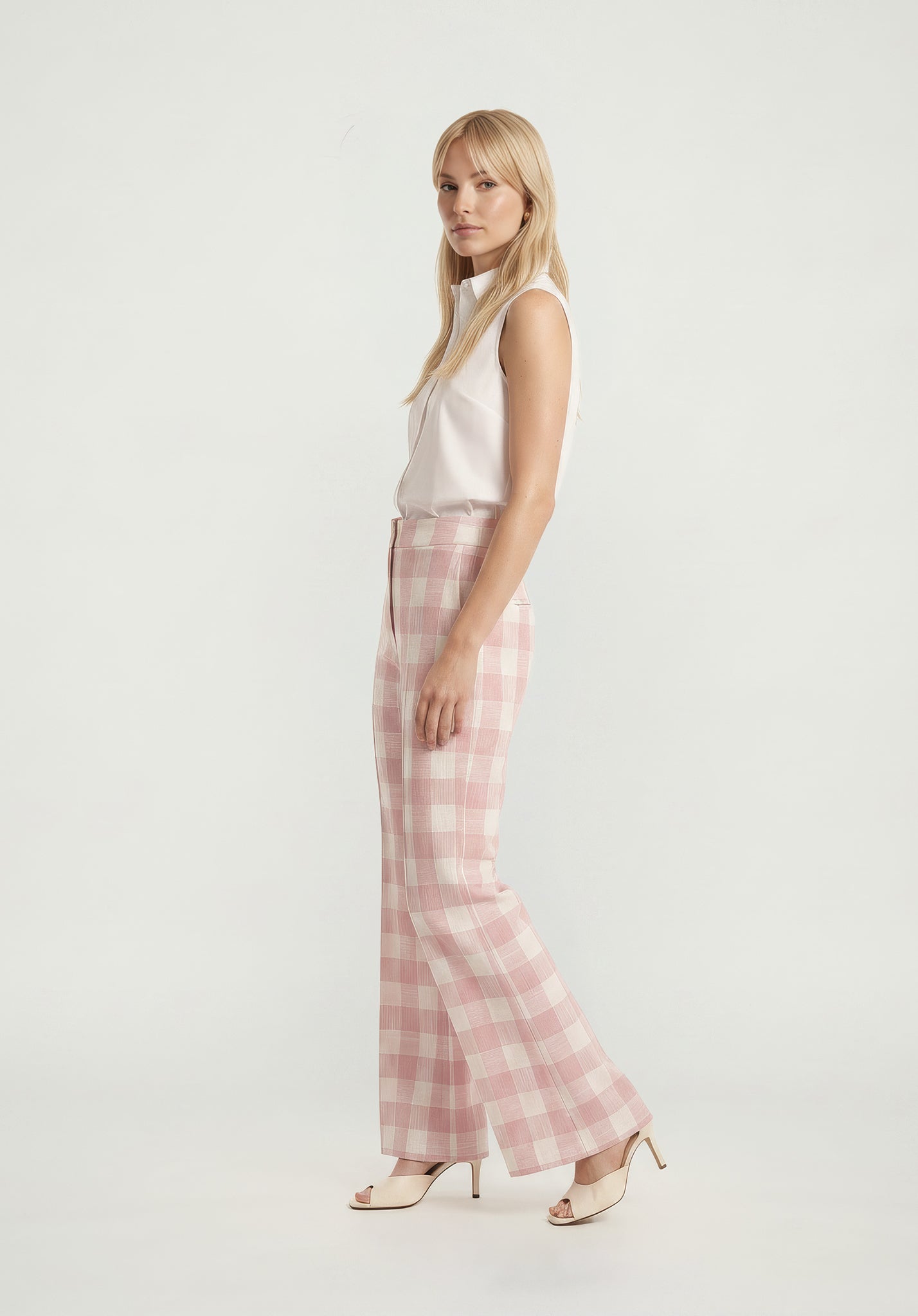 PREORDER Zena Flared Check Trouser in Pink