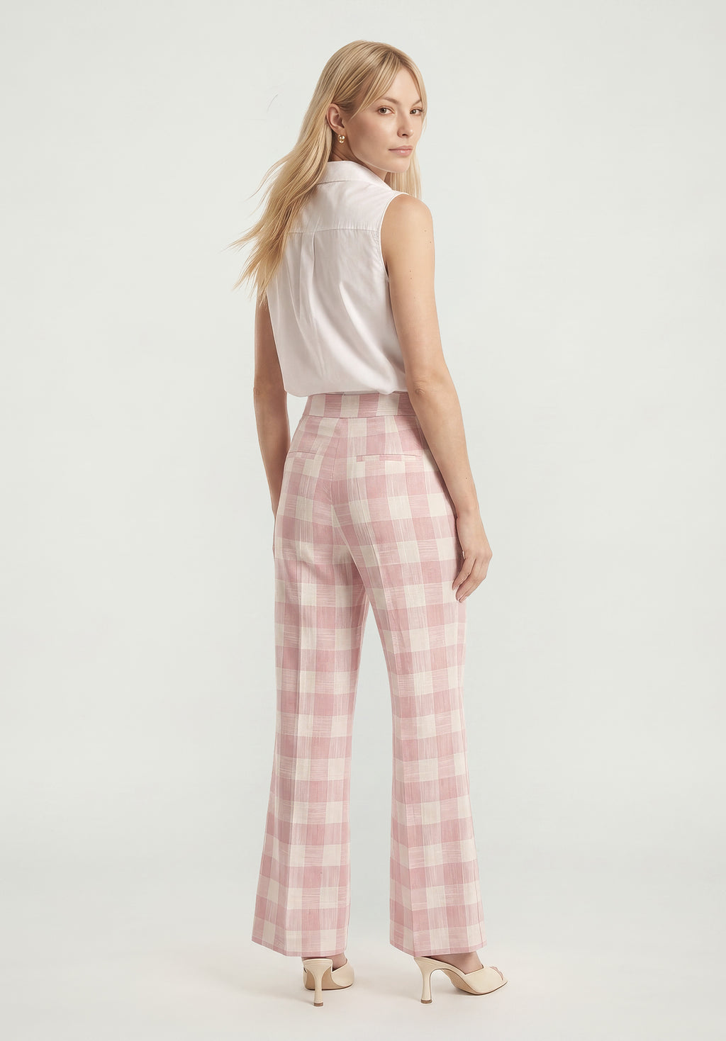 PREORDER Zena Flared Check Trouser in Pink
