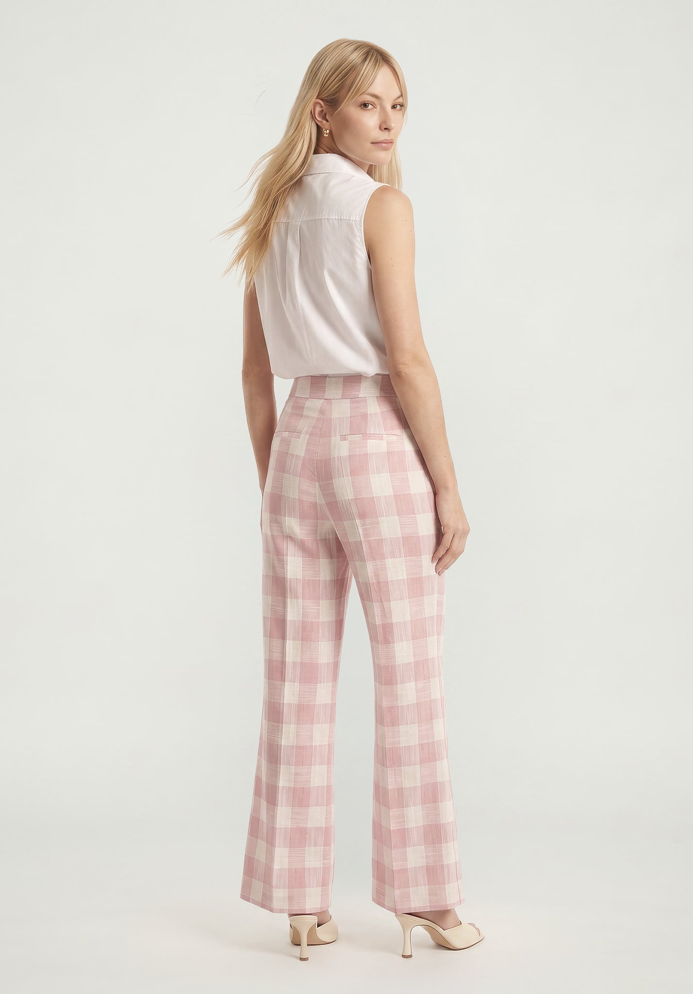 PREORDER Zena Flared Check Trouser in Pink