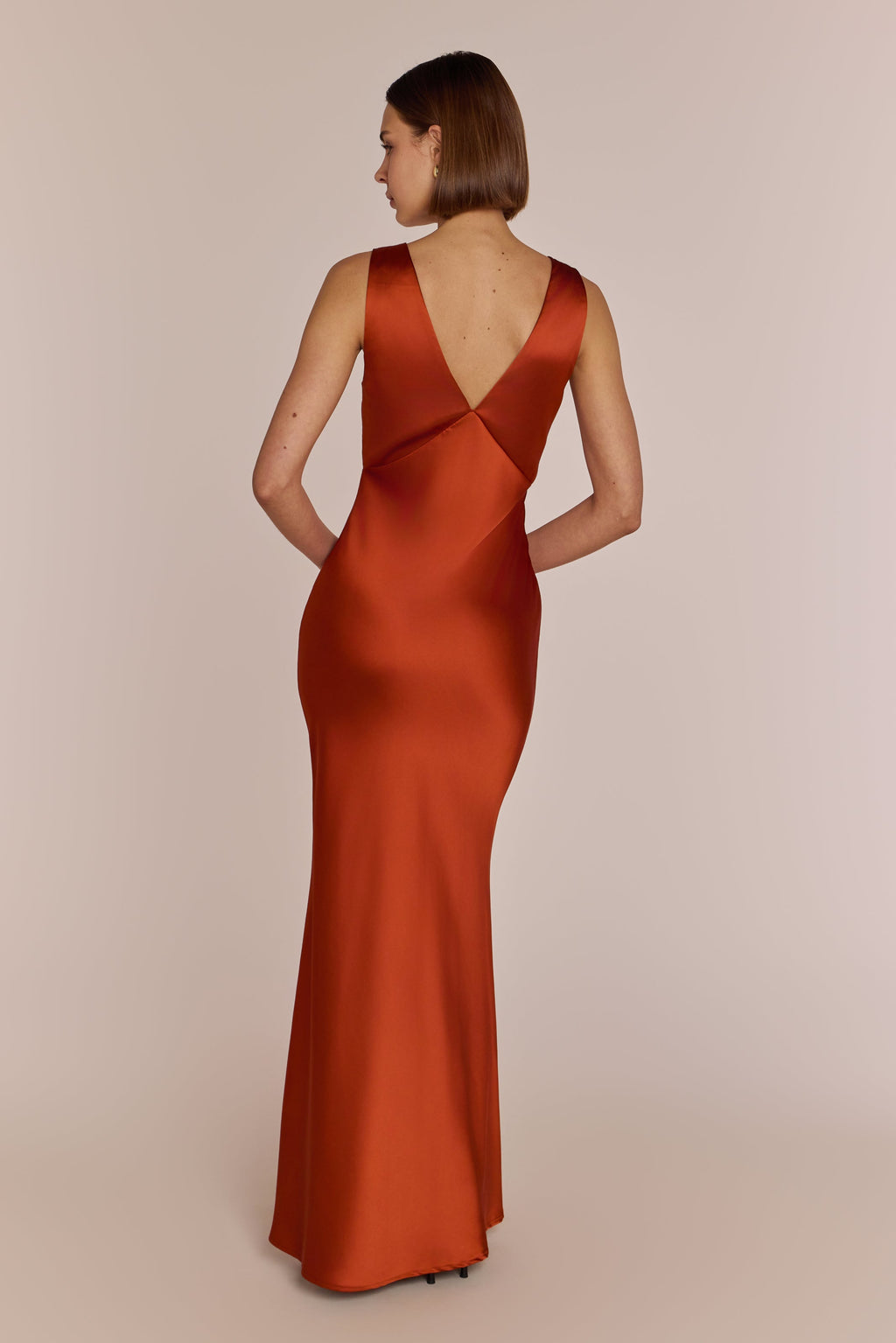 Amelia Satin Bias-Cut Maxi Bridesmaid Dress – Burnt Orange