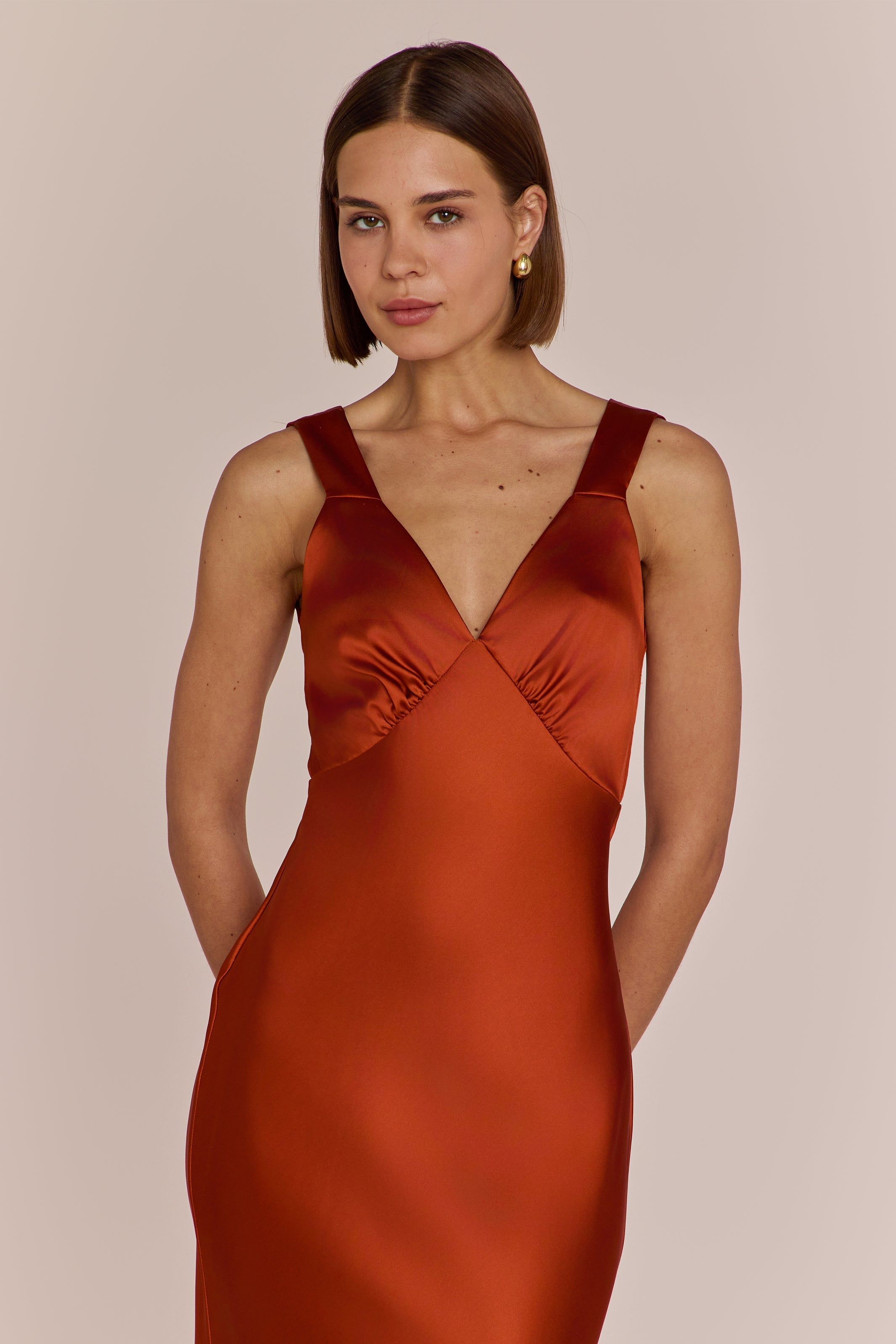 Amelia Satin Bias-Cut Maxi Bridesmaid Dress – Burnt Orange