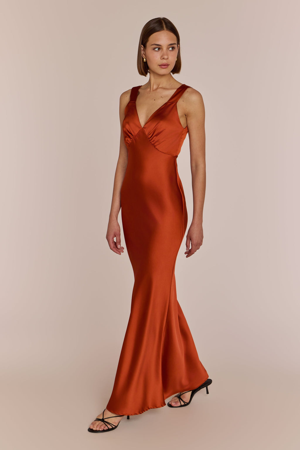 Amelia Satin Bias-Cut Maxi Bridesmaid Dress – Burnt Orange