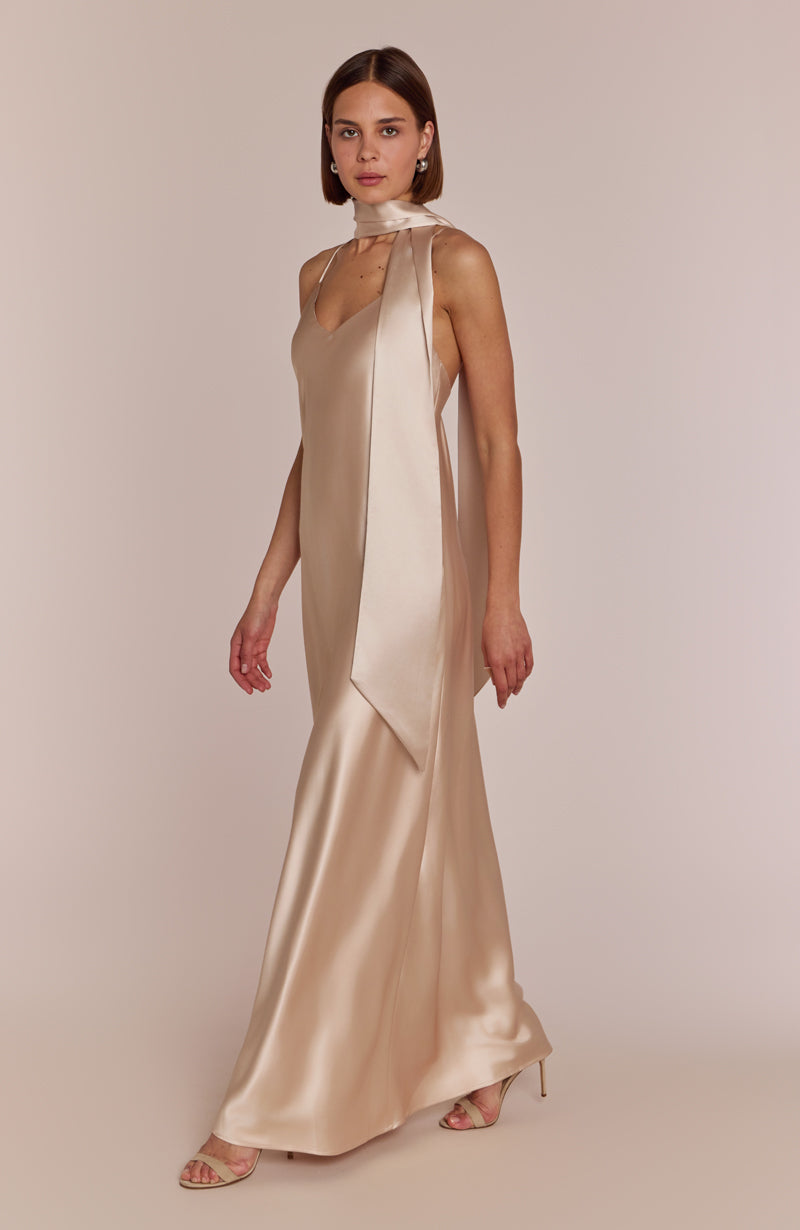 Brooklyn Dress in Champagne Satin - Strappy Slip Bridesmaid Dress
