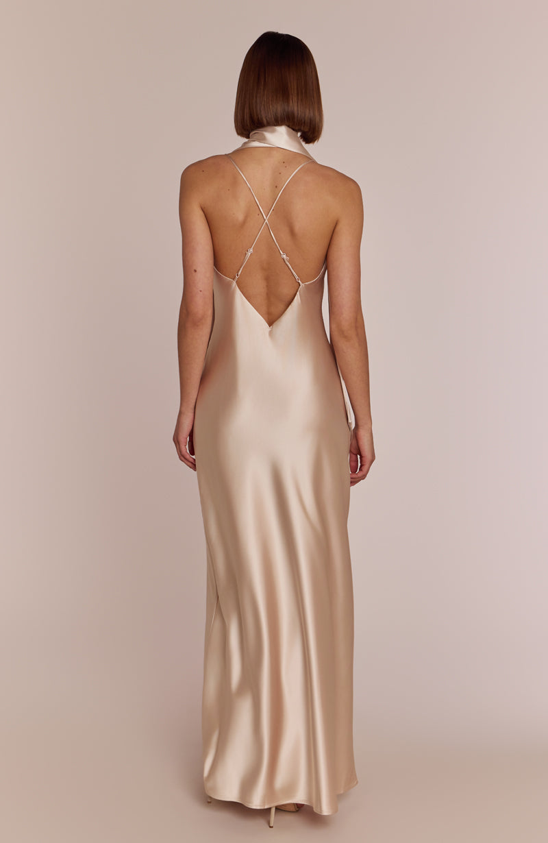 Brooklyn Dress in Champagne Satin - Strappy Slip Bridesmaid Dress