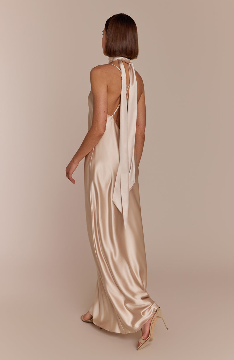 Brooklyn Dress in Champagne Satin - Strappy Slip Bridesmaid Dress