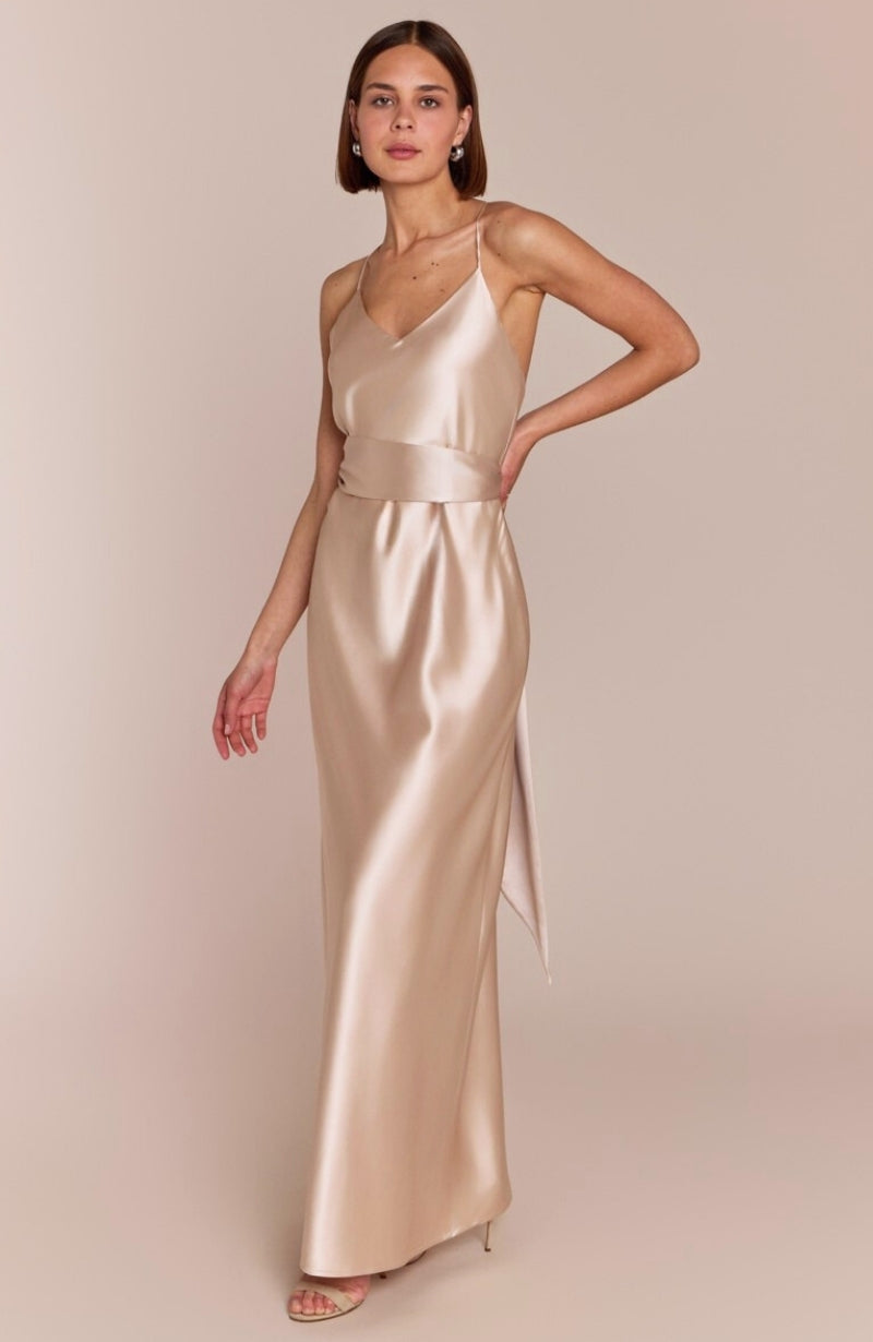 Brooklyn Dress in Champagne Satin - Strappy Slip Bridesmaid Dress