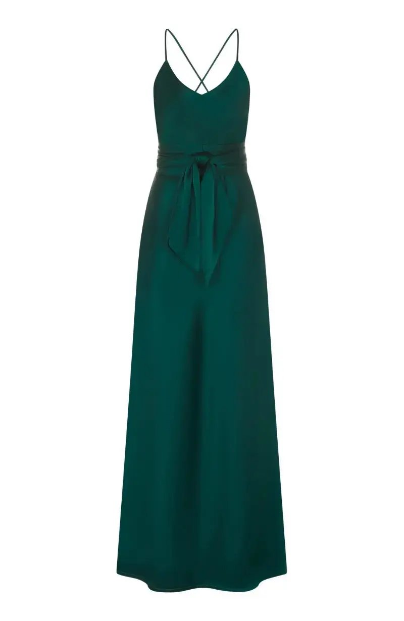 Brooklyn Dress in Forest Green Satin - Strappy Slip Bridesmaid Dress