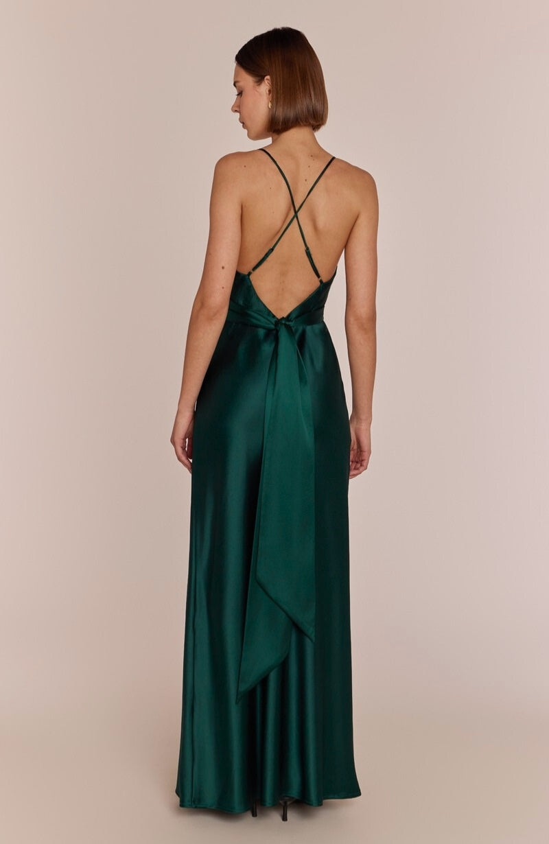 Brooklyn Dress in Forest Green Satin - Strappy Slip Bridesmaid Dress