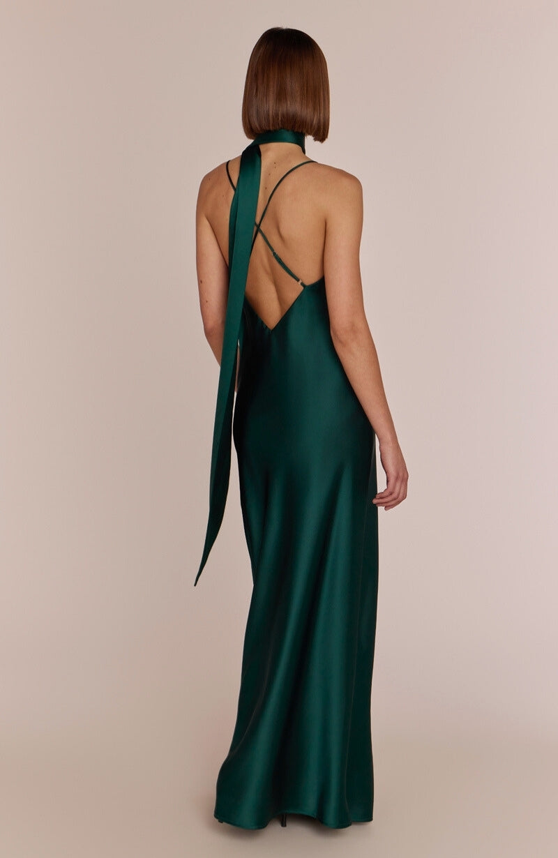 Brooklyn Dress in Forest Green Satin - Strappy Slip Bridesmaid Dress