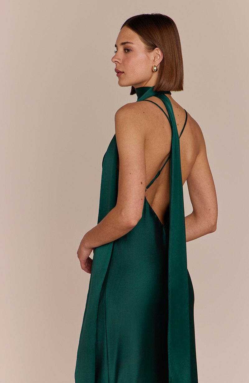 Brooklyn Dress in Forest Green Satin - Strappy Slip Bridesmaid Dress