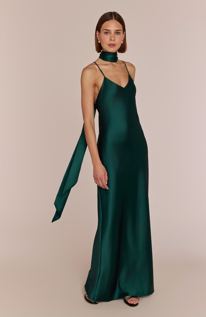 Brooklyn Dress in Forest Green Satin - Strappy Slip Bridesmaid Dress