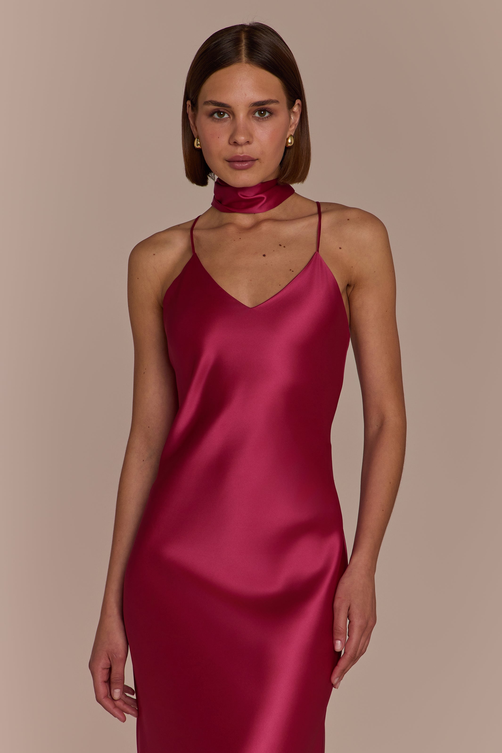Brooklyn Dress in Hot Pink Satin - Strappy Slip Bridesmaid Dress