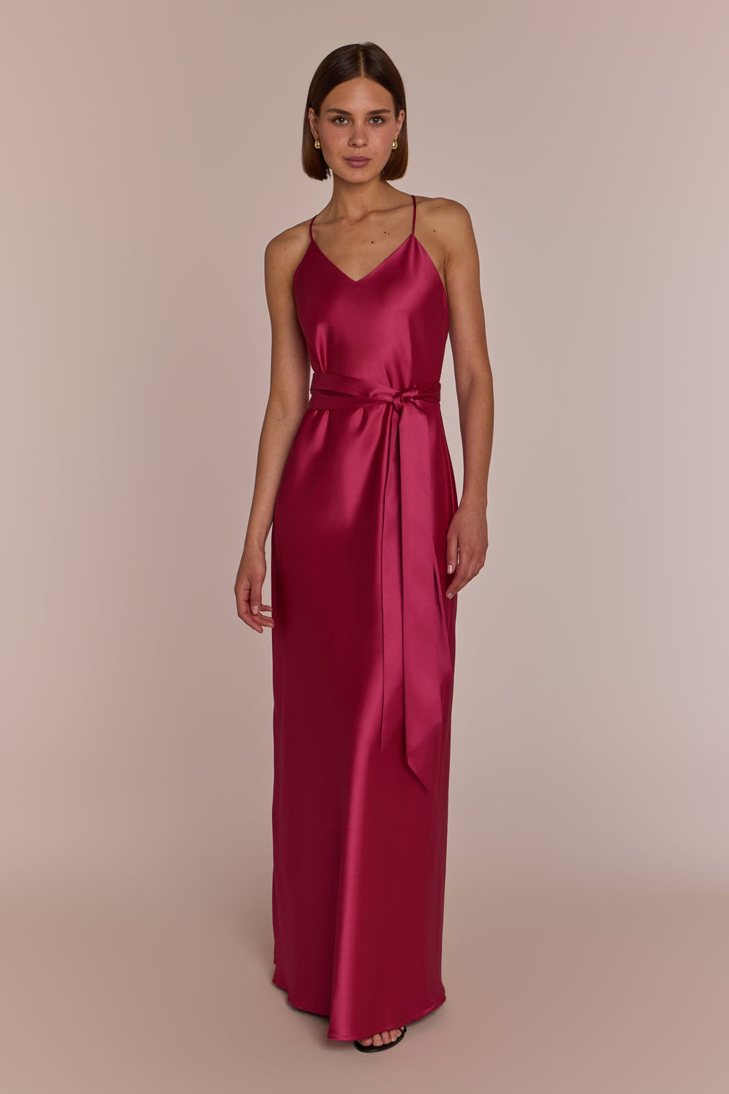 Brooklyn Dress in Hot Pink Satin - Strappy Slip Bridesmaid Dress