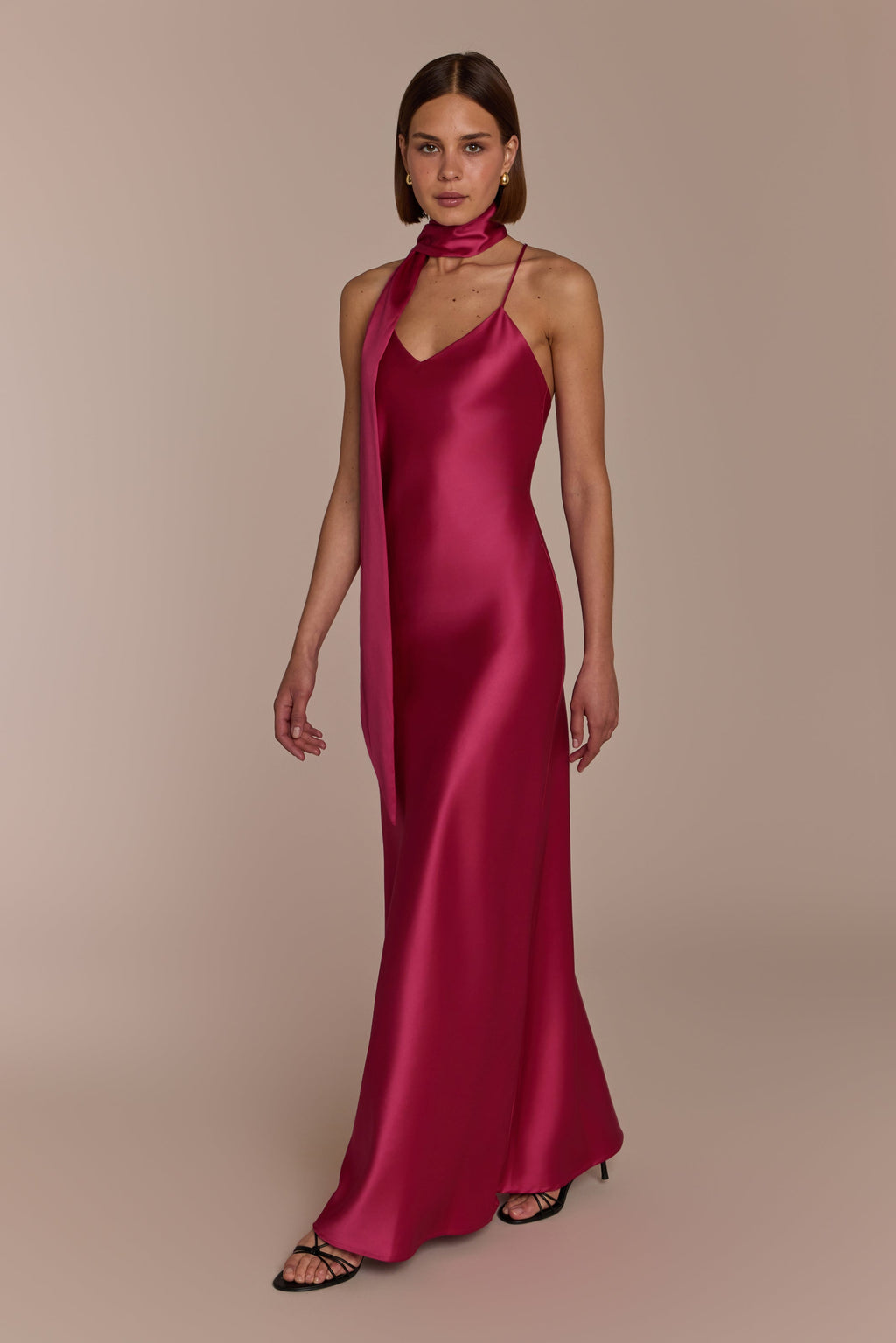 Brooklyn Dress in Hot Pink Satin - Strappy Slip Bridesmaid Dress