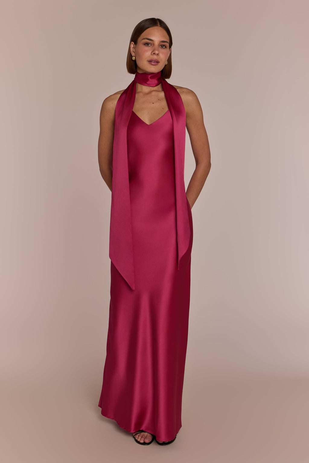 Brooklyn Dress in Hot Pink Satin - Strappy Slip Bridesmaid Dress