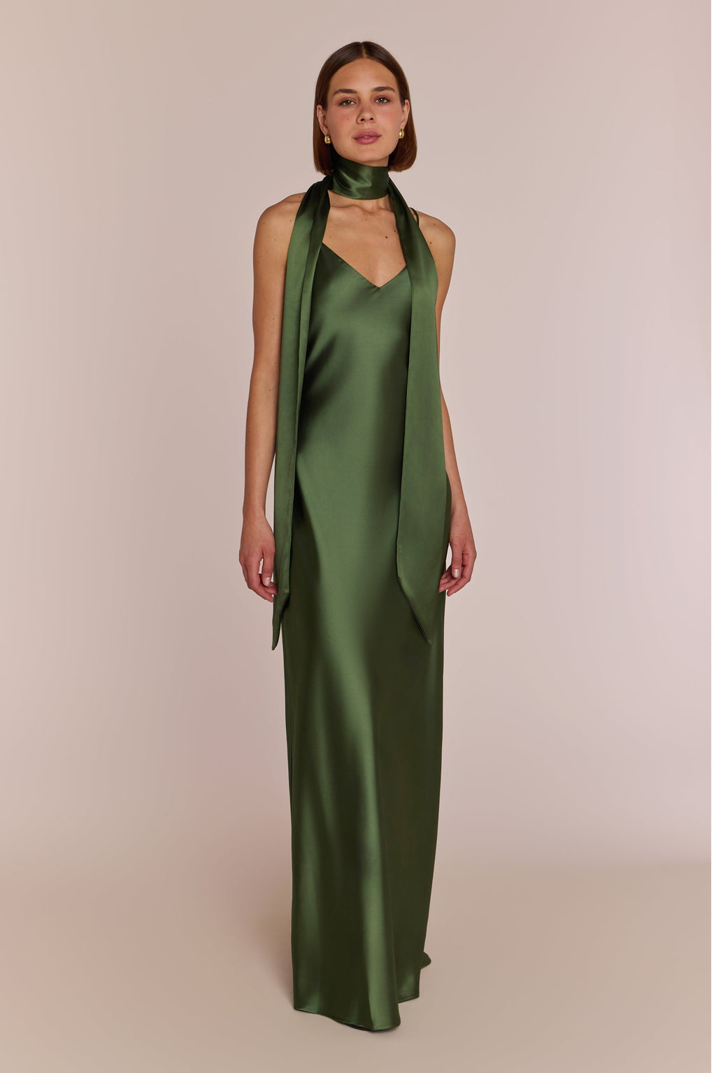 Brooklyn Dress in Olive Green Satin - Strappy Slip Bridesmaid Dress
