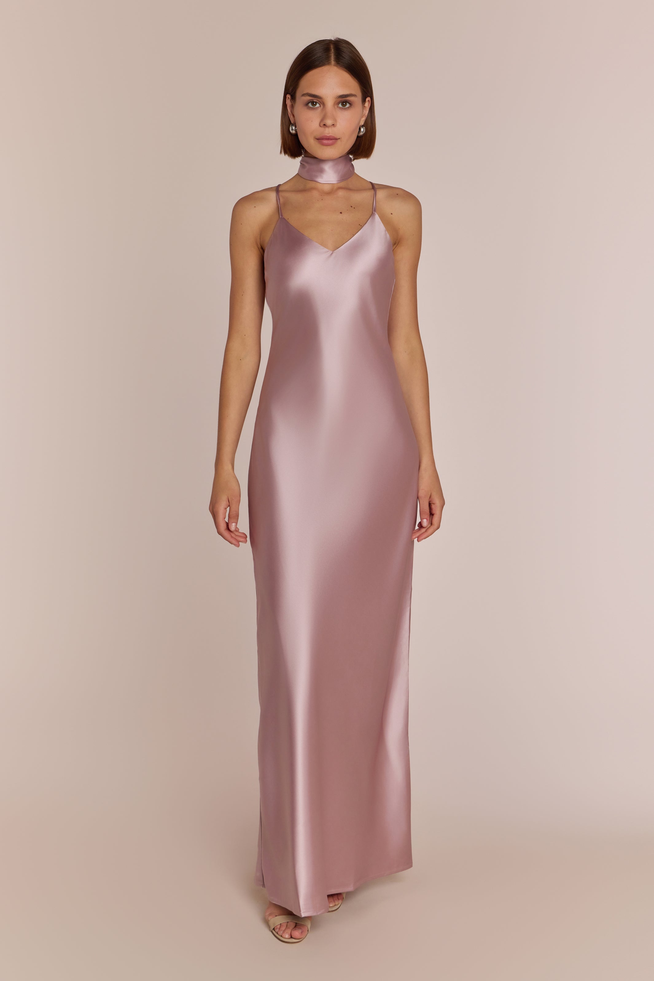 Brooklyn Dress in Rose Pink Satin - Strappy Slip Bridesmaid Dress