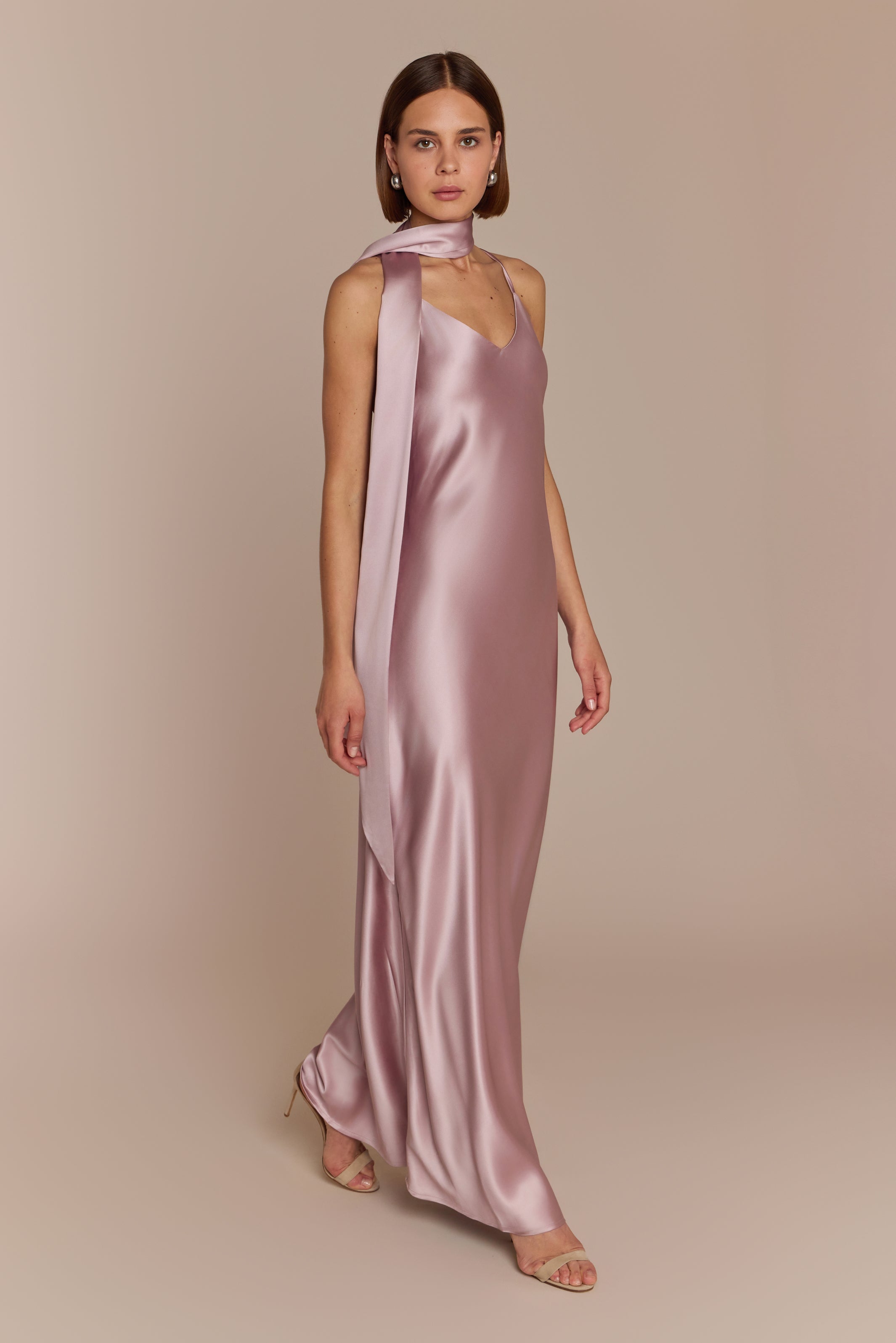 Brooklyn Dress in Rose Pink Satin - Strappy Slip Bridesmaid Dress
