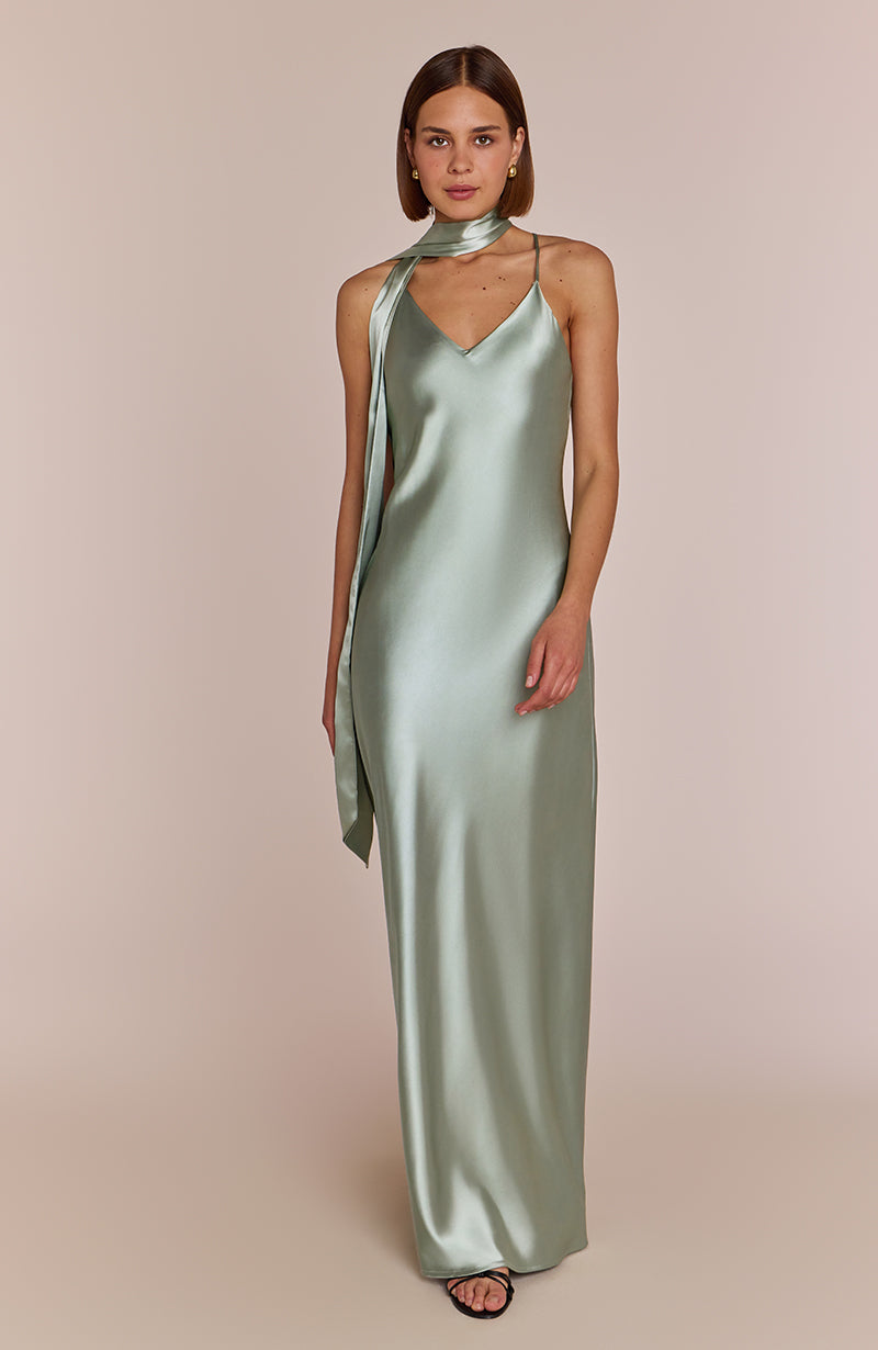 Brooklyn Dress in Sage Green Satin - Strappy Slip Bridesmaid Dress