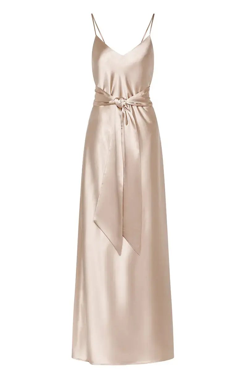 Brooklyn Dress in Champagne Satin - Strappy Slip Bridesmaid Dress