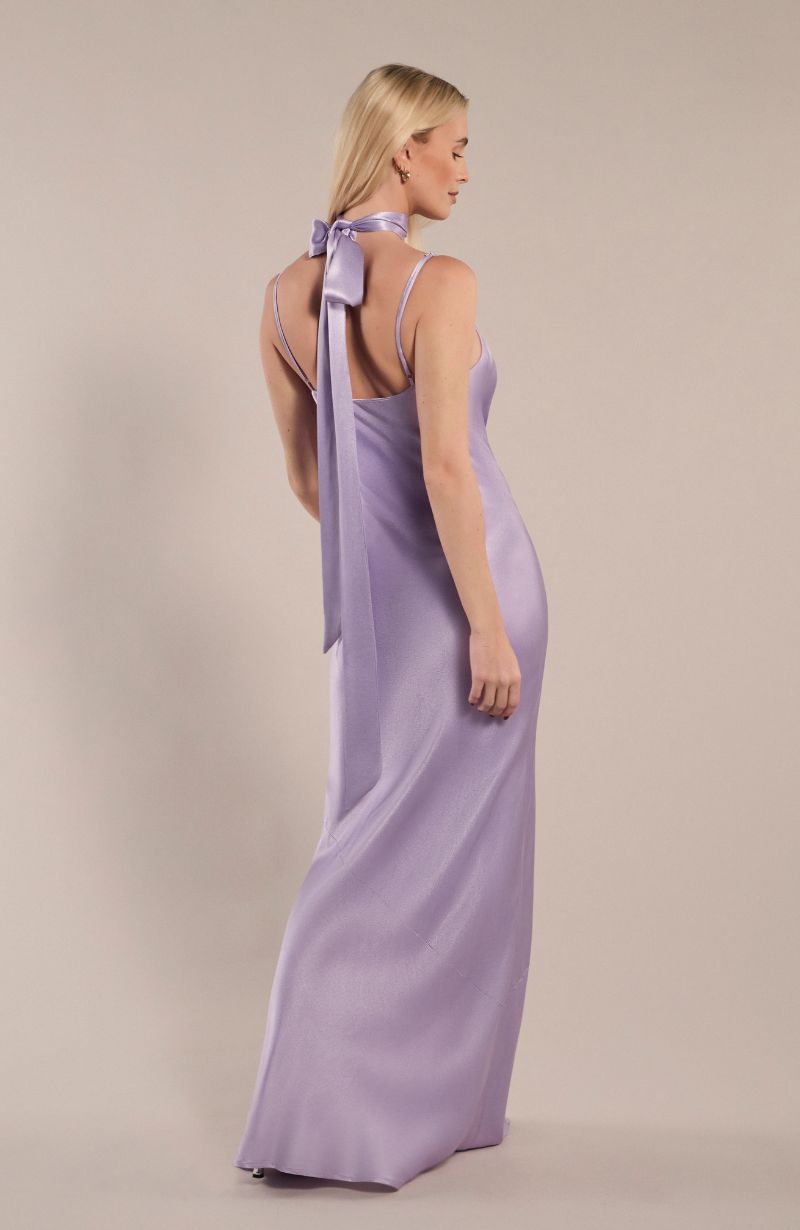 Pollenca cowl neck Dress in Lilac Satin