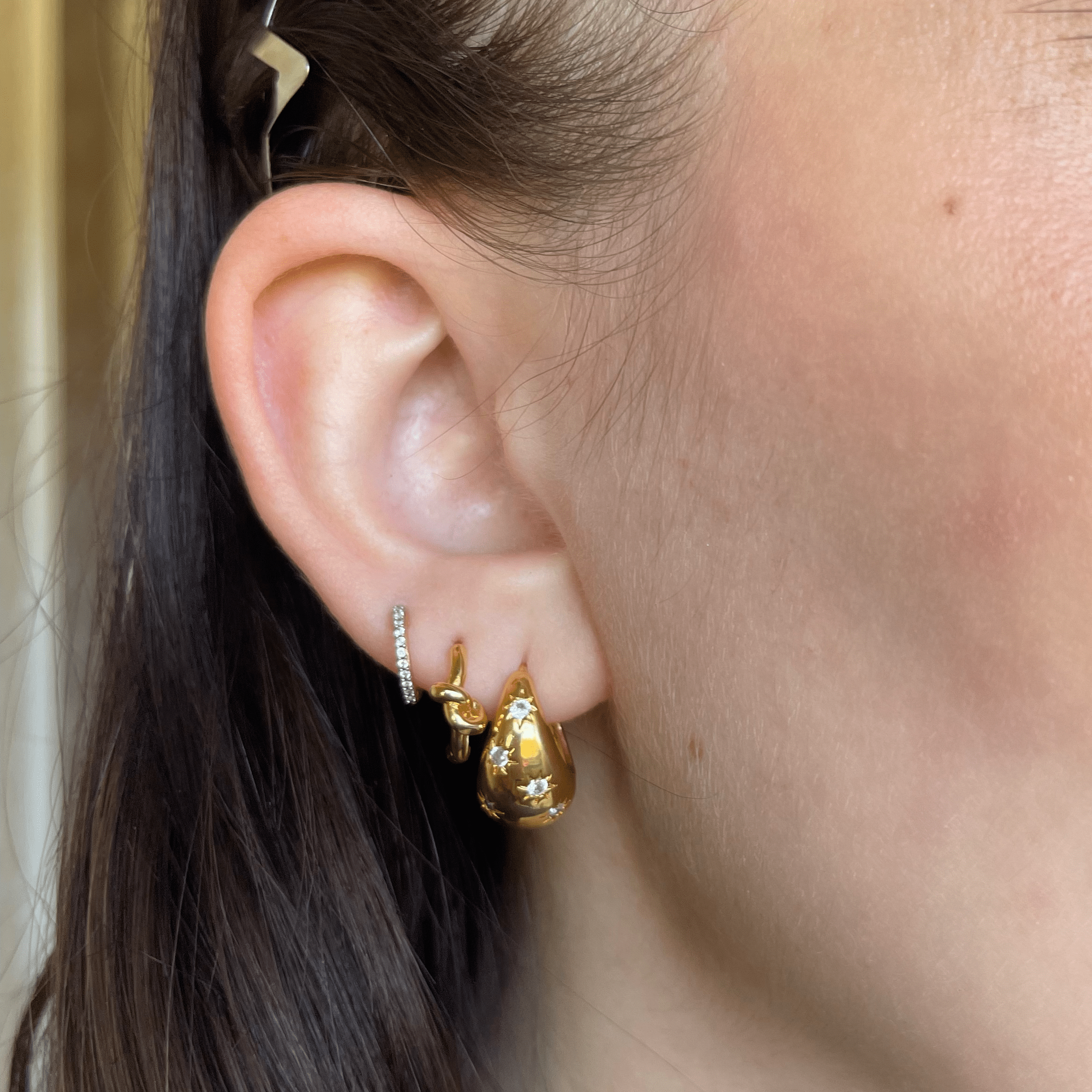 Tapered Crystal Starburst Hoop Earrings