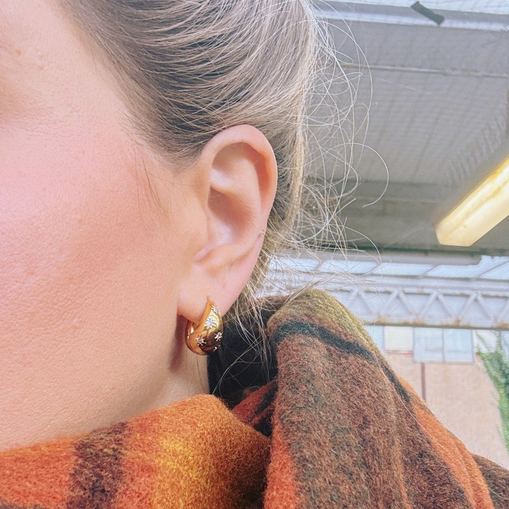 Tapered Crystal Starburst Hoop Earrings