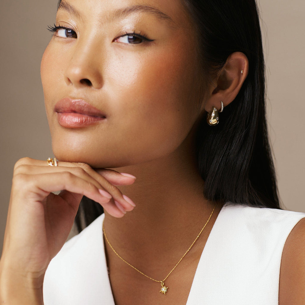 Tapered Crystal Starburst Hoop Earrings