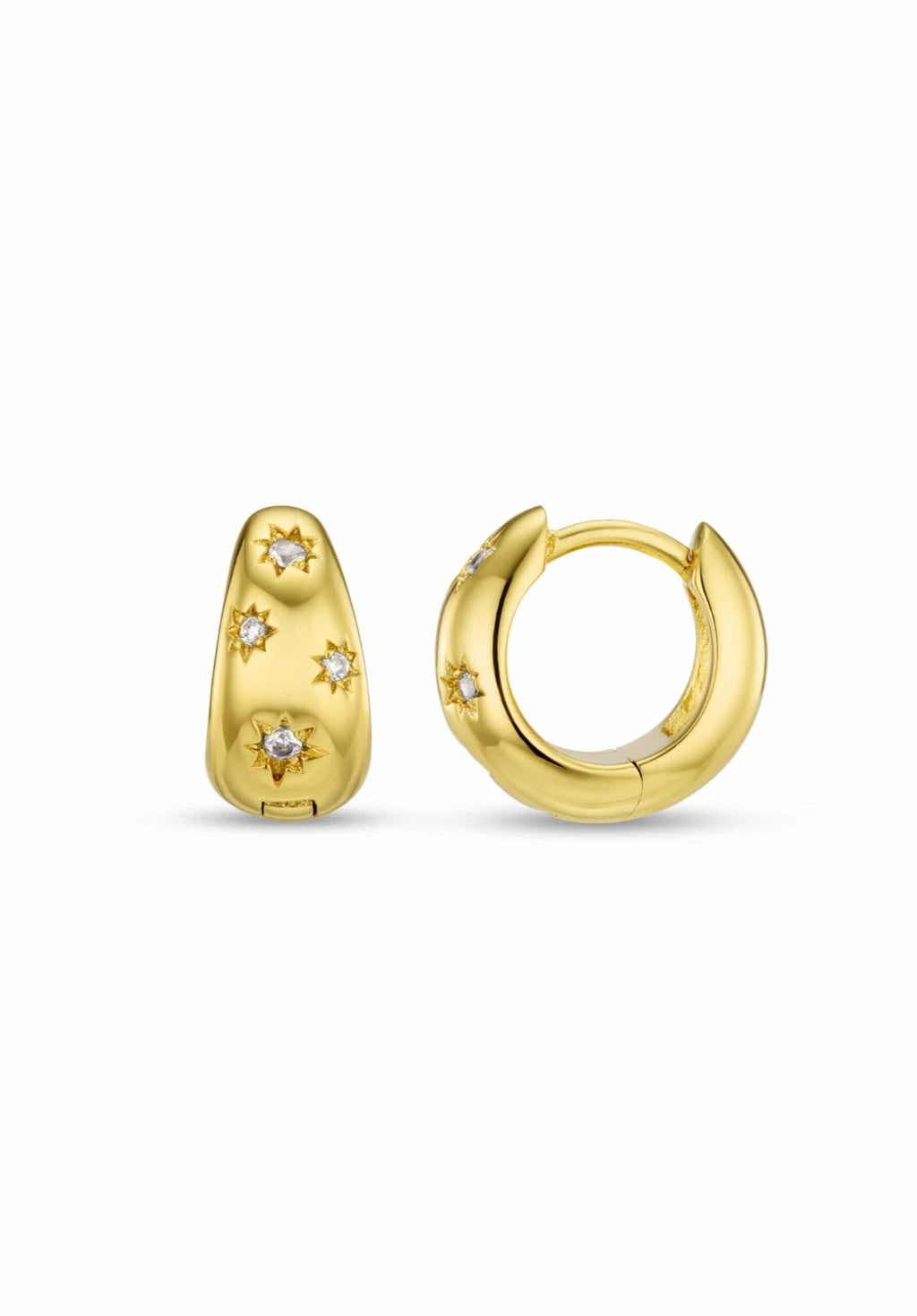 Tapered Crystal Starburst Huggie Hoop Earrings - Gold