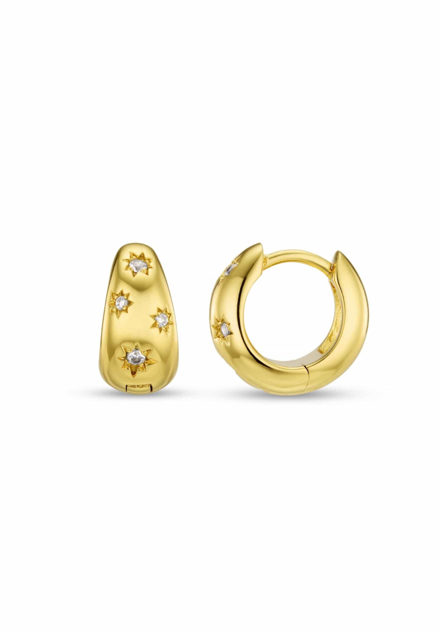 Tapered Crystal Starburst Huggie Hoop Earrings - Gold