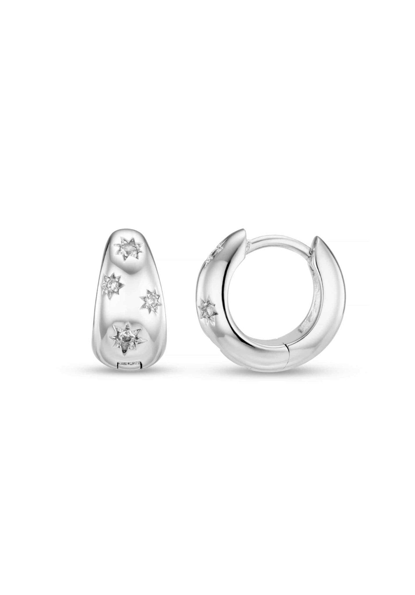Tapered Crystal Starburst Huggie Hoop Earrings - Silver