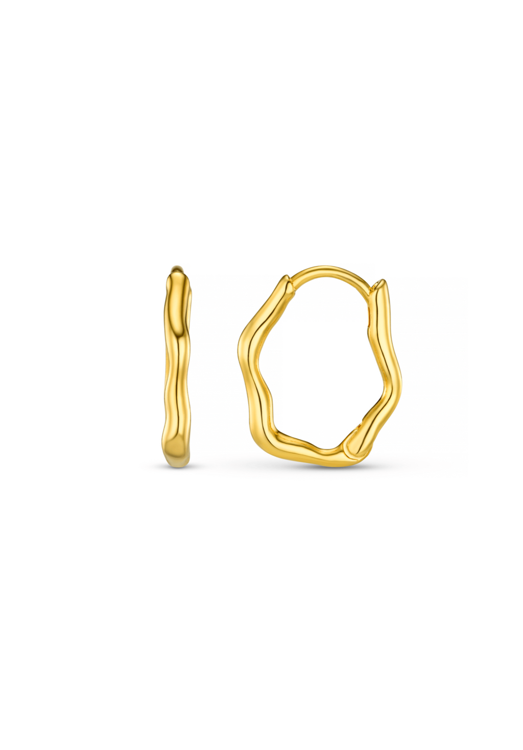 Organic Wave Huggie Hoop Earrings - Gold