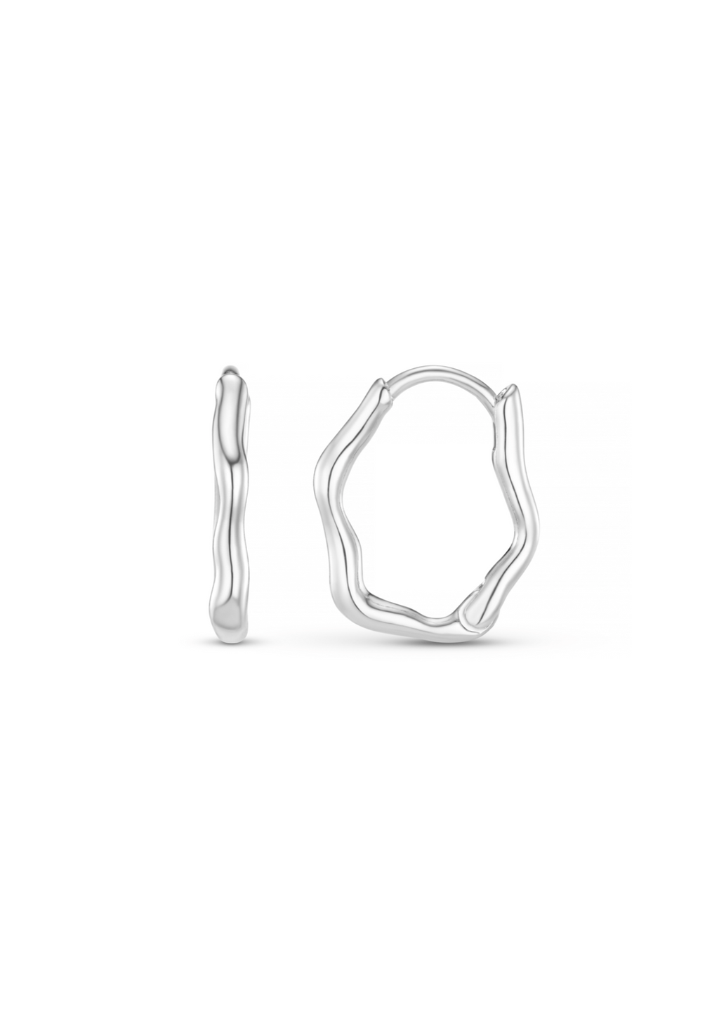 Organic Wave Huggie Hoop Earrings - Silver