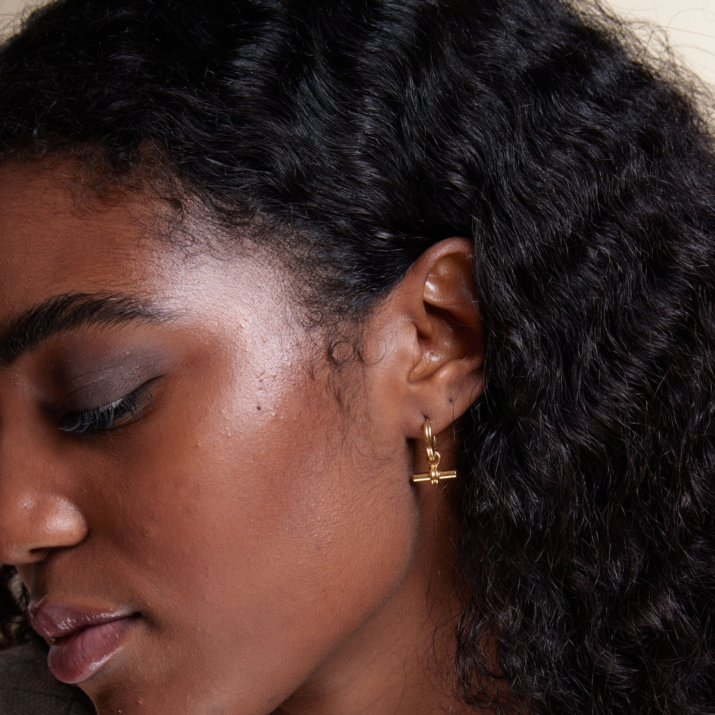 LUXE Linear T-Bar Drop Hoop Earrings - Gold