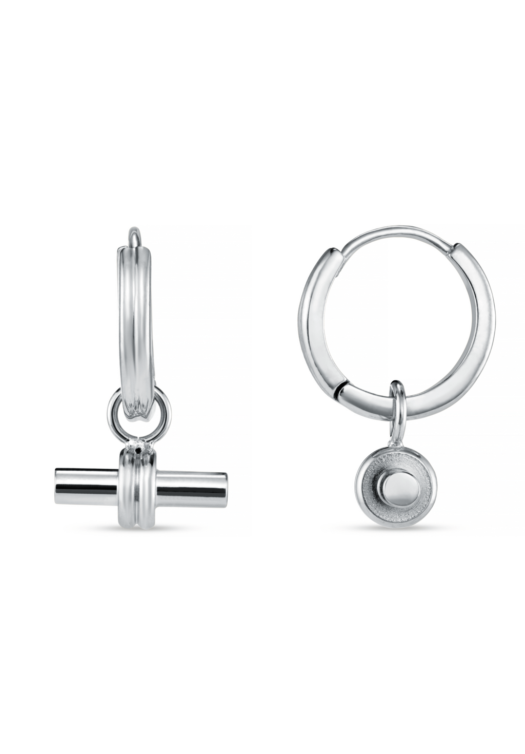 LUXE Linear T-Bar Drop Hoop Earrings - Silver