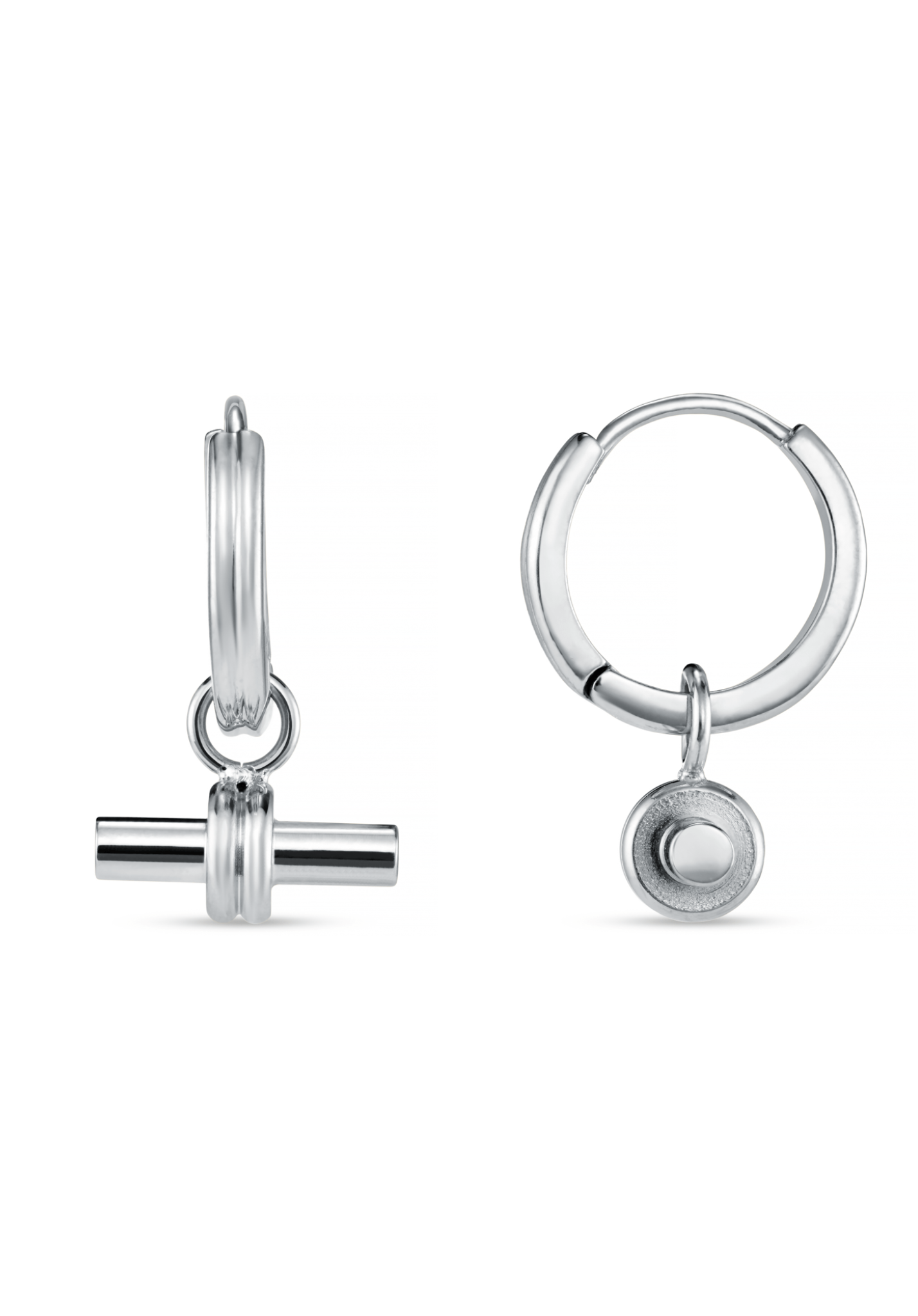 LUXE Linear T-Bar Drop Hoop Earrings - Silver