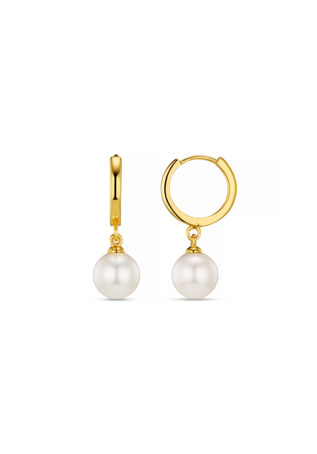 Pearl Drop Huggie Hoop Earrings - Gold