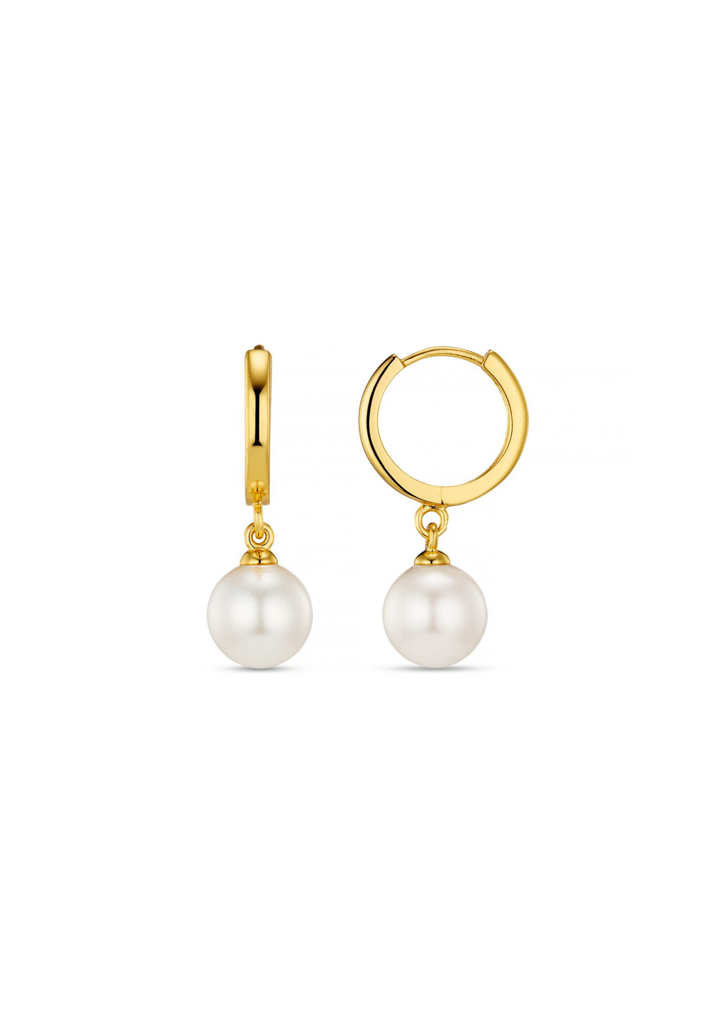 Pearl Drop Huggie Hoop Earrings - Gold