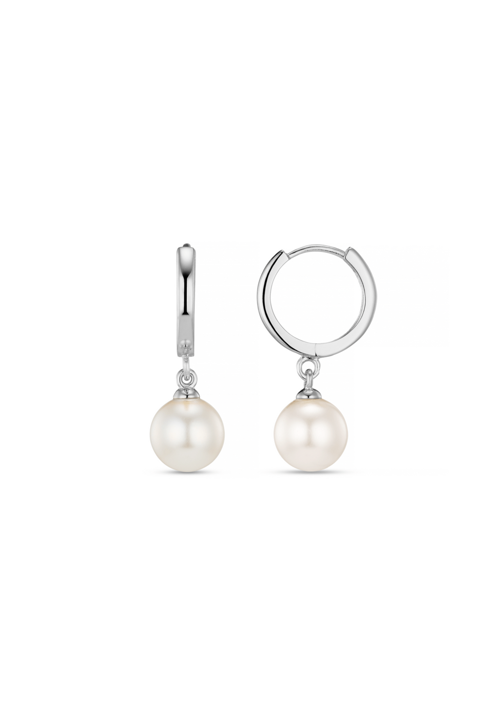 Pearl Drop Huggie Hoop Earrings - Silver