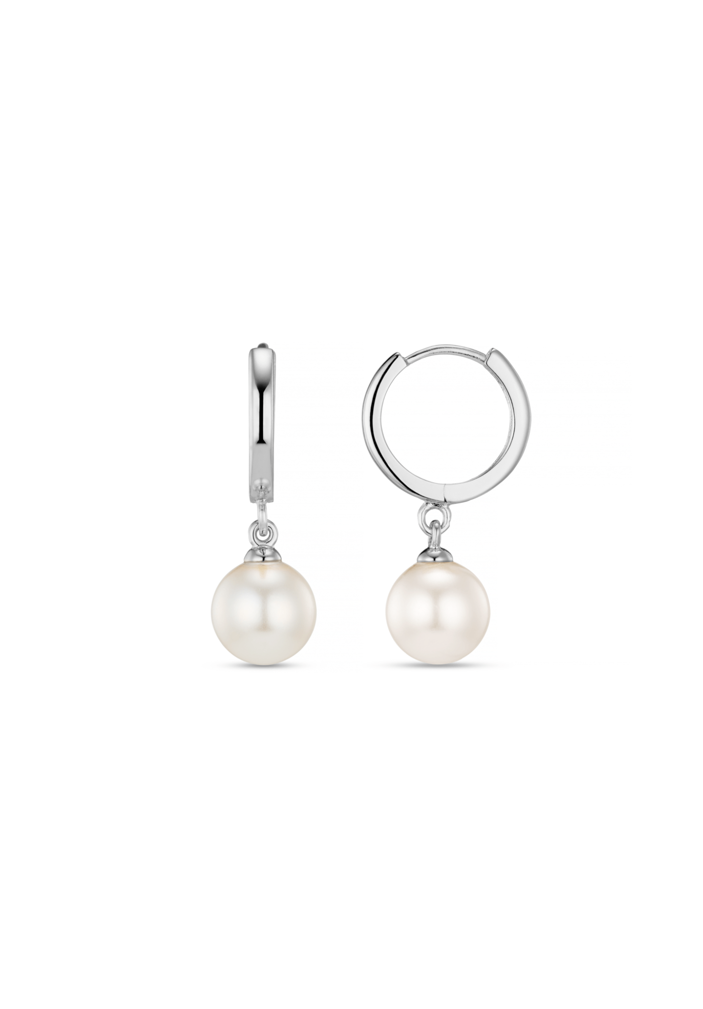Pearl Drop Huggie Hoop Earrings - Silver