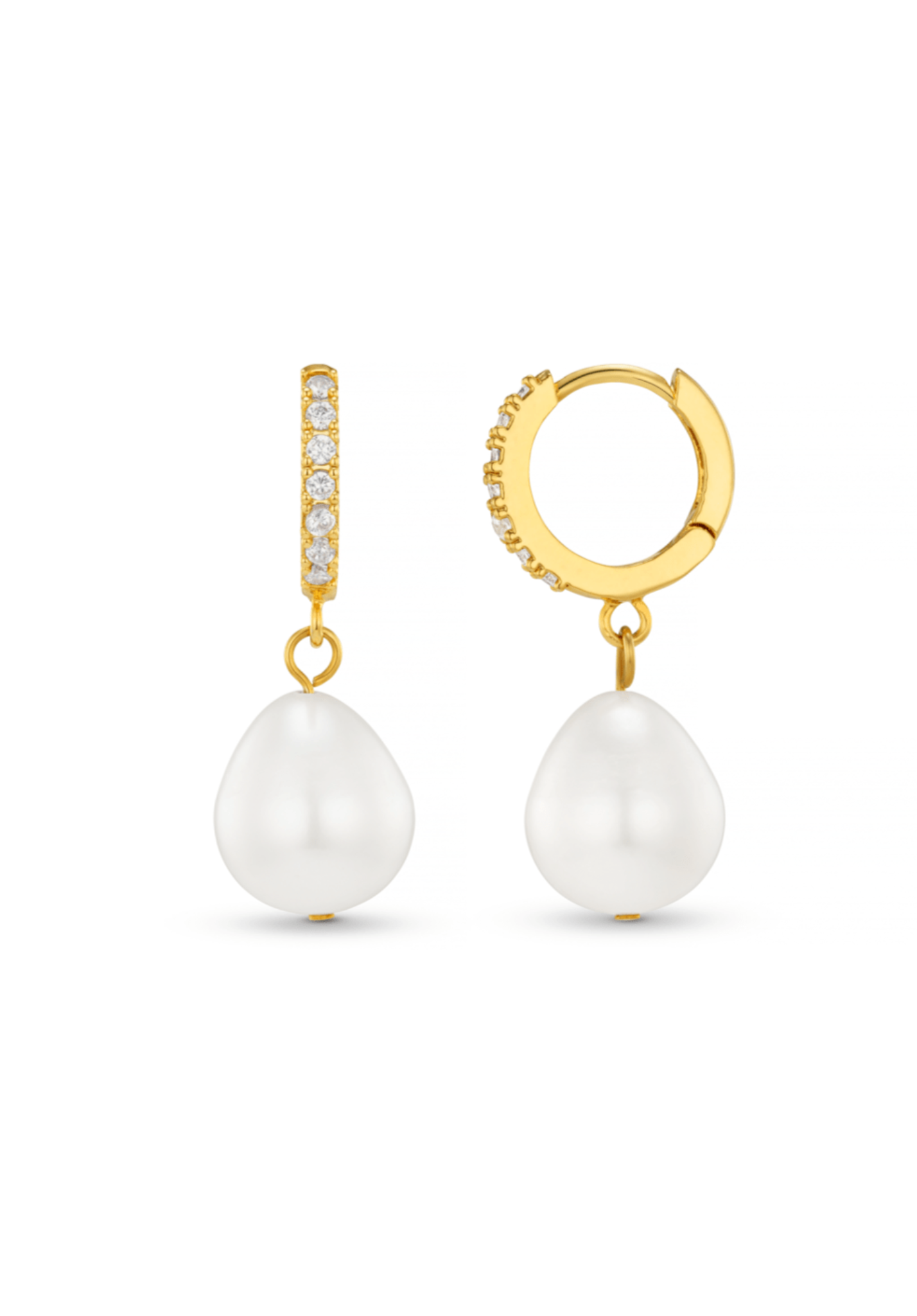 Pearl Drop Pavé Huggie Hoop Earrings - Gold