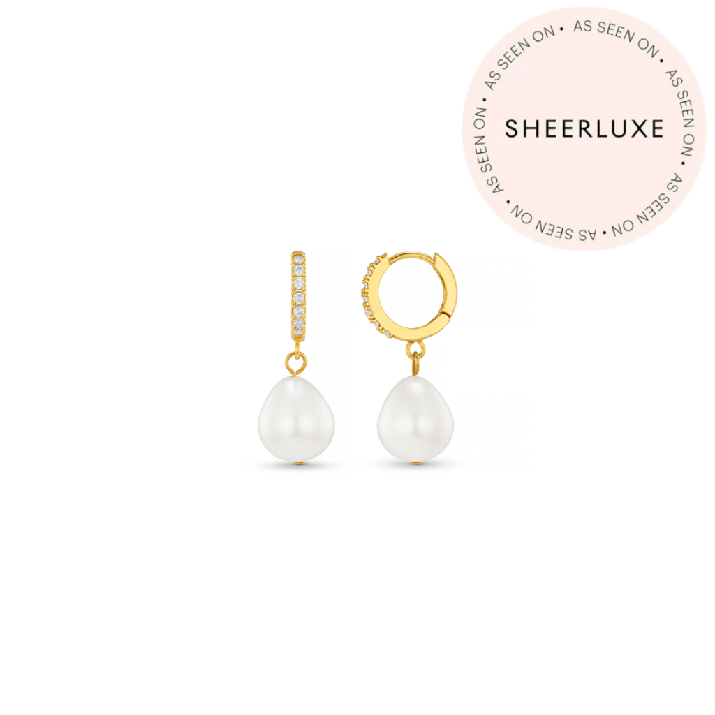 Pearl Drop Pavé Huggie Hoop Earrings - Gold