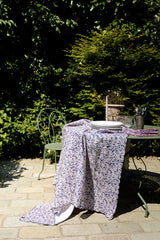 Large Linen Tablecloth Scallop Edge Blue Aster