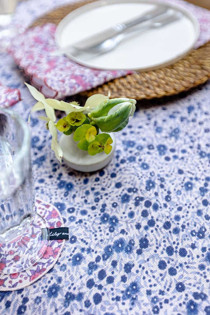Large Linen Tablecloth Scallop Edge Blue Aster