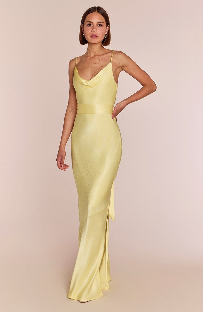 Pollenca cowl neck Dress in Lemonade Yellow